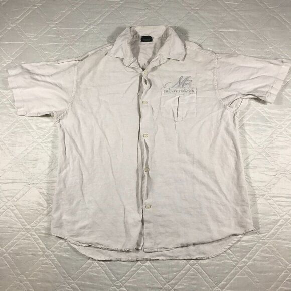 MAKAVELI BRANDED off white short sleeve‎ button front casual shirt XL - Picture 1 of 4
